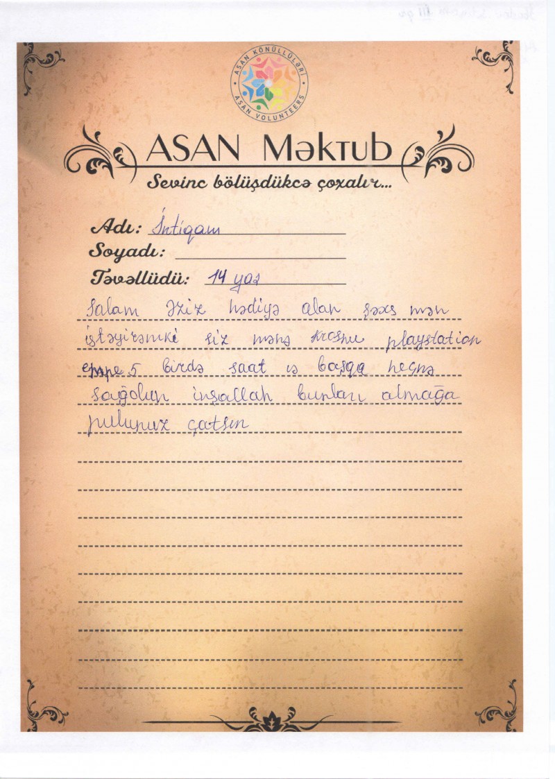 "ASAN Məktub" layihəsinə qoşul, uşaqlara sevinc bəxş et